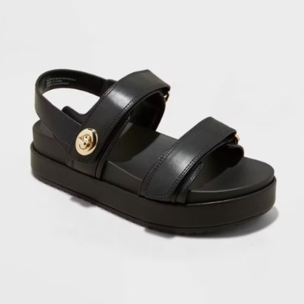 LAST CHANCE Chunky Black Sandals Women's Tanner Platform Double Band Sandals